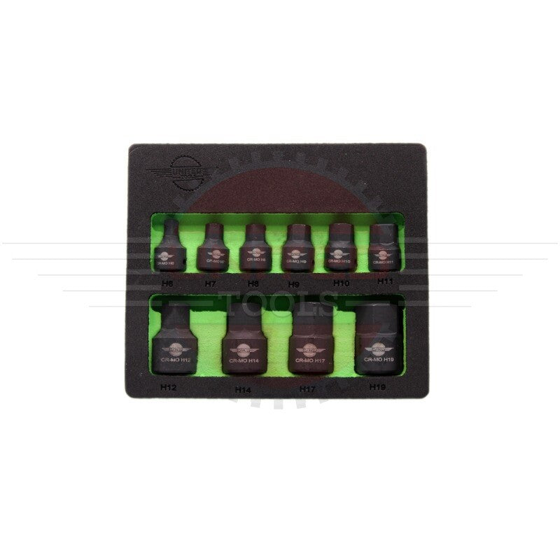 IMPACT Stubby 10PC HEX ALLEN Key Bit Socket Set Low Profile 1/4" & 3/8"Dr H6-H19