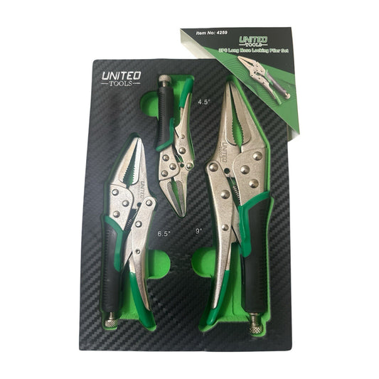United Tools 3PC Long Nose Locking Plier Pliers Set 45-10" Mole Grips Clamps