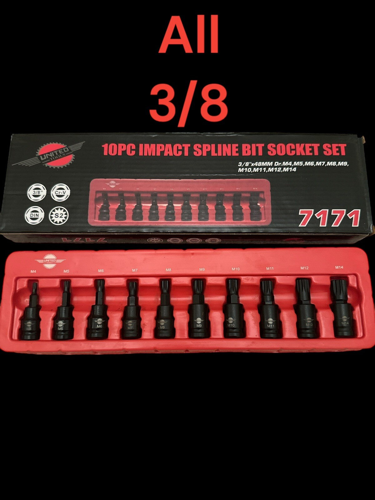 35PC IMPACT HEX TORX SPLINE Bit Sockets 3/8" Dr Short Reach Star Hx ALLEN