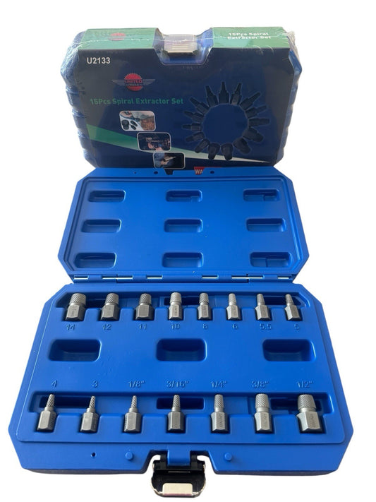 Pro Heavy Duty Screw Stud Bolt Extractor Set 15PC Metric SAE 2637 LH Spiral HEX