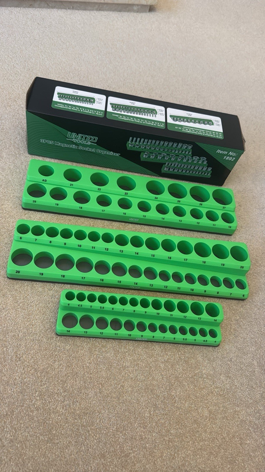 3PC Magnetic Socket Organizer Storage Holder Tray 1/4" 3/8" & 1/2" Dr Metric