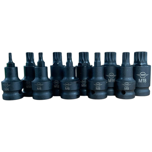 Pro Industrial IMPACT SPLINE Bit Socket Set 1/2 Dr M4-M18 6725 Vw Audi HEX