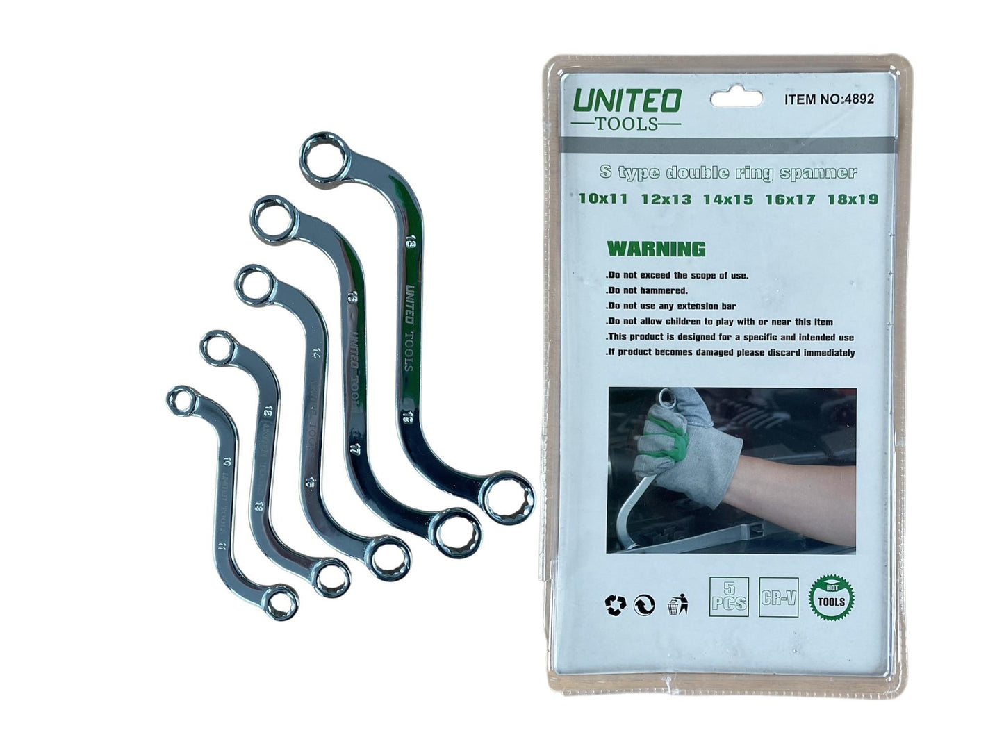 S-Type Spanners 10-19mm Obstruction S Shaped Double Ring Curved Wrench