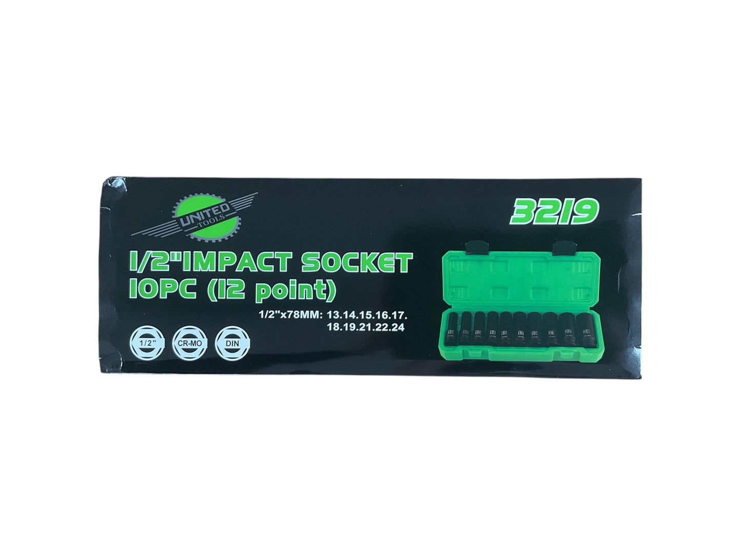 United Tools 1/2" IMPACT Sockets Set 10PC 12 Point 13-24mm