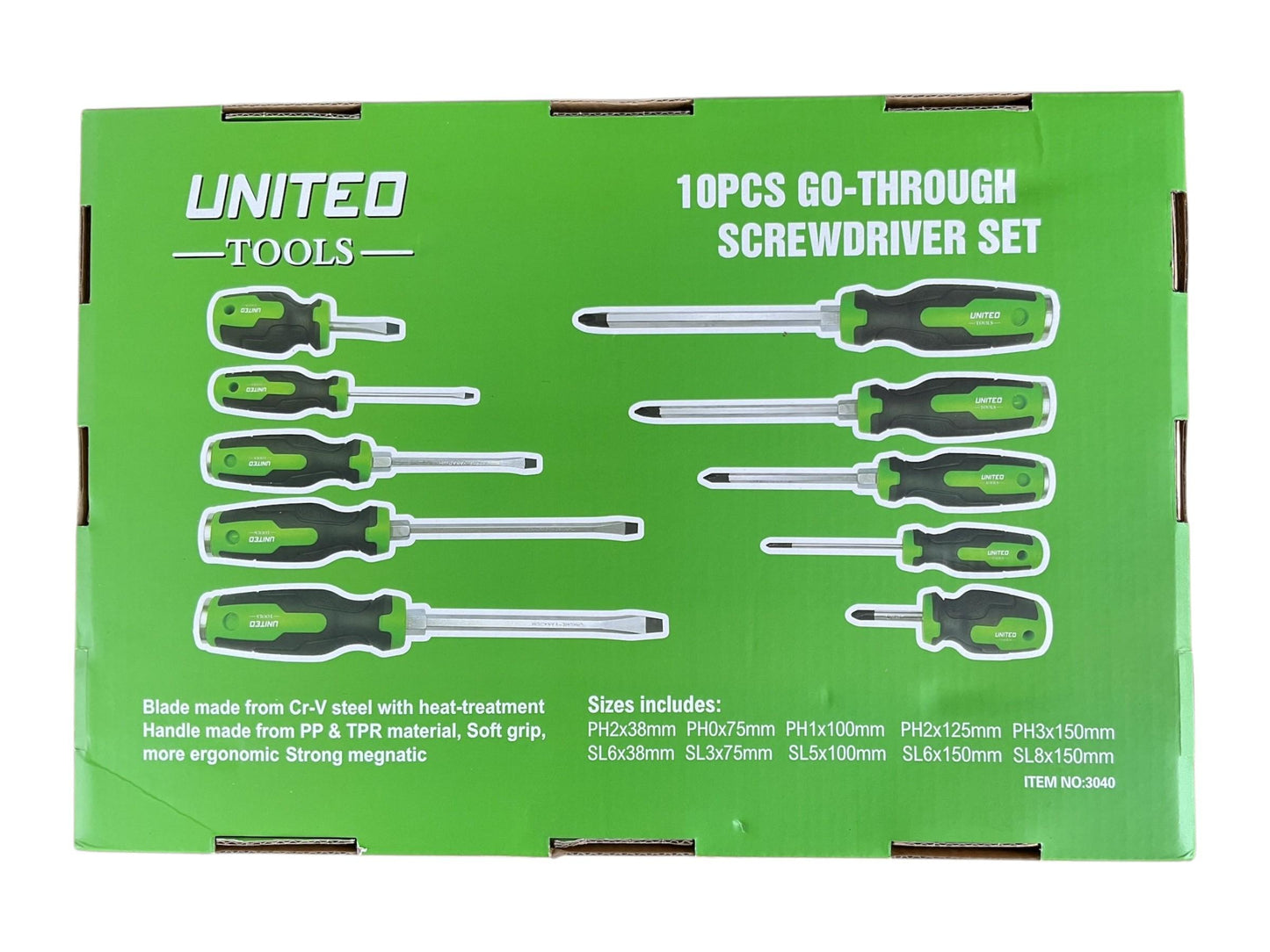 United Tools 10pc Magnetic Screwdriver Set Go Through Phillips Slotted in EVA Tray