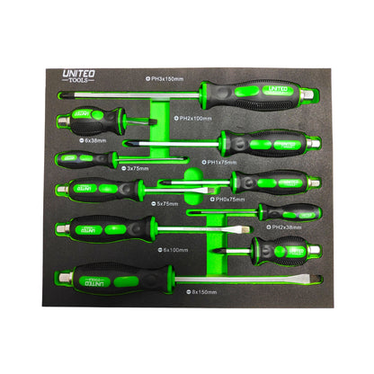 United Tools 10PC S2 Screwdriver Set Phillips Slotted Go Through Shafts