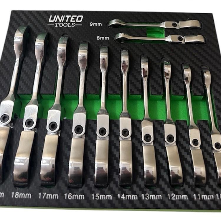 Flexi Head Stubby Ratchet Spanner Set 8-19mm Flexible Ratchet Combination Wrench