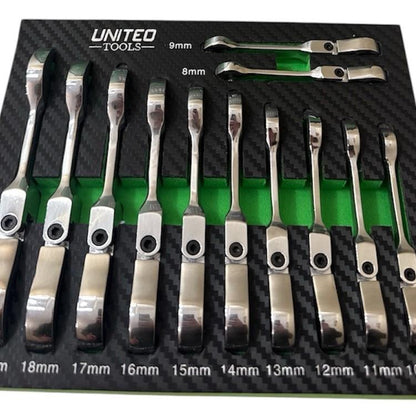Flexi Head Stubby Ratchet Spanner Set 8-19mm Flexible Ratchet Combination Wrench