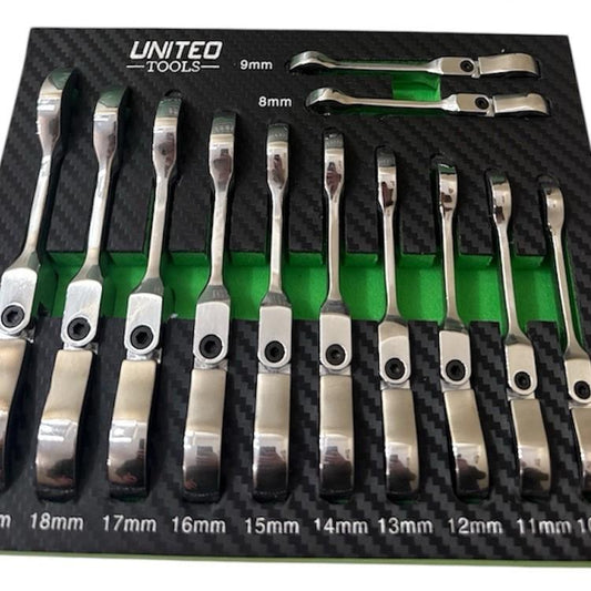 Flexi Head Stubby Ratchet Spanner Set 8-19mm Flexible Ratchet Combination Wrench