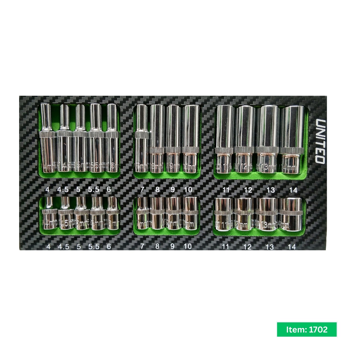 26PC Socket Set 1/4" Drive CrV 6-Point 4-14mm Deep & Shallow in EVA Foam Tray
