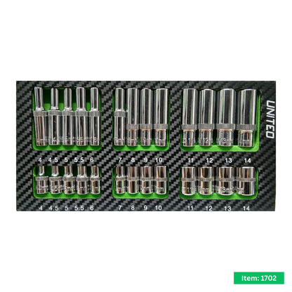 26PC Socket Set 1/4" Drive CrV 6-Point 4-14mm Deep & Shallow in EVA Foam Tray