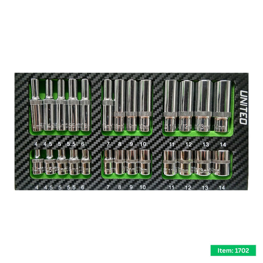 26PC Socket Set 1/4" Drive CrV 6-Point 4-14mm Deep & Shallow in EVA Foam Tray