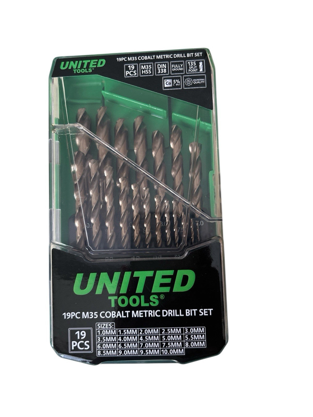 INDUSTRIAL 19pc HSS Cobalt Metric Drill Bit Set 1 - 10mm