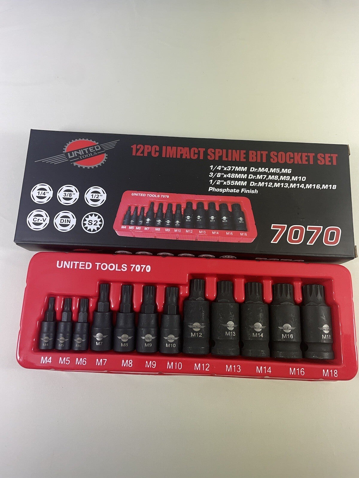 12PC IMPACT SPLINES 1/4” 3/8 1/2" Dr Bit Socket Set M4-M18 Bits HEX