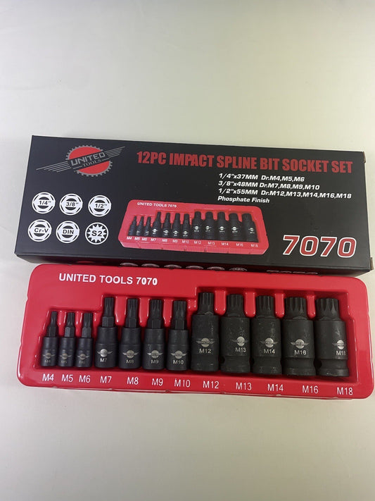 12PC IMPACT SPLINES 1/4” 3/8 1/2" Dr Bit Socket Set M4-M18 Bits HEX