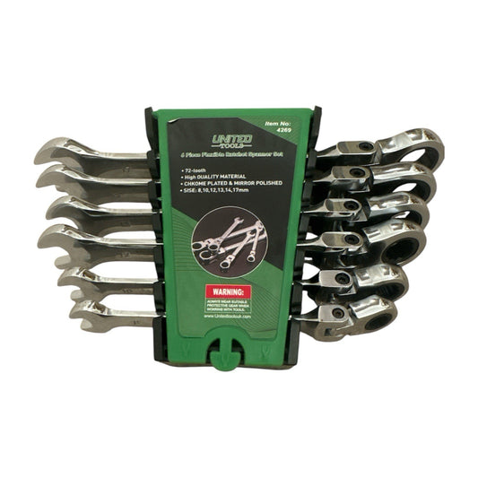 6PC Flexible Head Ratchet Spanners 8-17mm Flexi Head Ratchet Combination Spanner