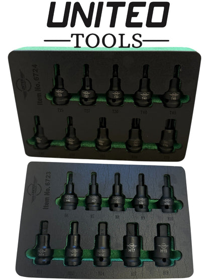 IMPACT HEX TORX Star Bit Socket Set 1/2"Dr Long Reach 20PC 56mm Long ALLEN Key