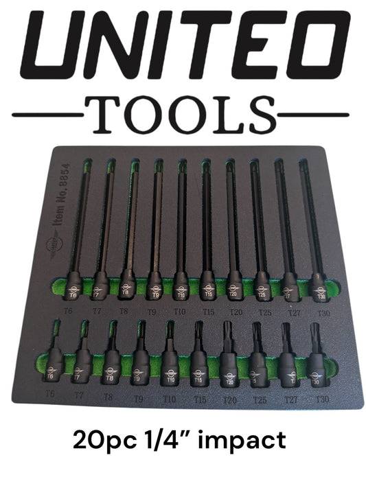 20PC Extra Long & Short IMPACT TORX Bit Sockets Set 1/4" Dr T6-T30 S2 Crv HEX