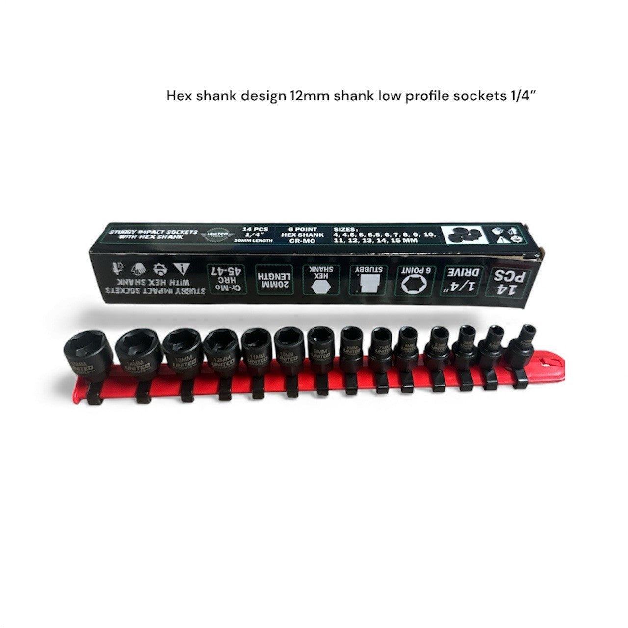 IMPACT Sockets Set 1/4” Dr SHALLOW Stubby IMPACT Sockets 4 to 15mm HEX 6pt HEX