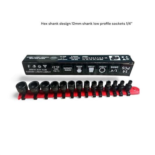 IMPACT Sockets Set 1/4” Dr SHALLOW Stubby IMPACT Sockets 4 to 15mm HEX 6pt HEX