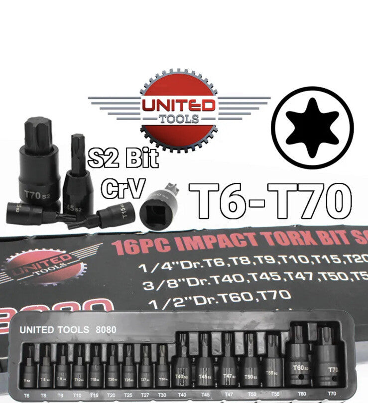 Industrial- IMPACT-T-Star TORX-T6-T70 Socket Set-16PC HEX SPLINE