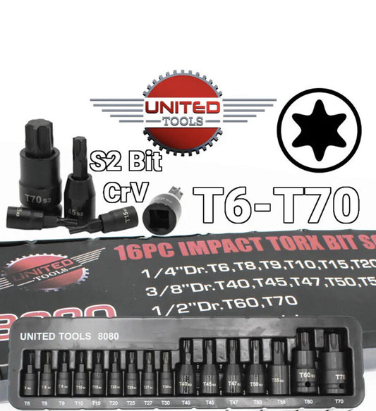 Industrial- IMPACT-T-Star TORX-T6-T70 Socket Set-16PC HEX SPLINE