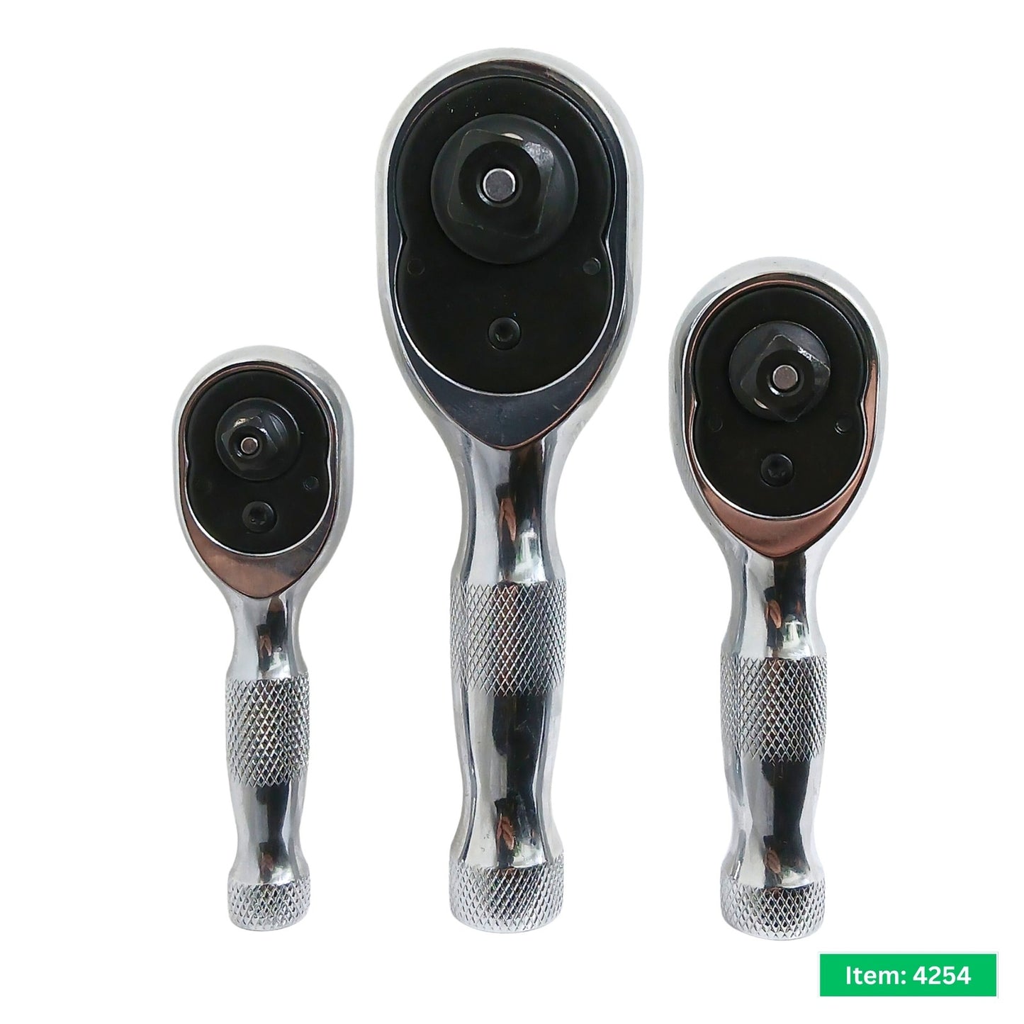 3PC Pro Stubby Ratchet Metal Handle Set 1/4" 1/2" 3/8" Dr 90 Teeth