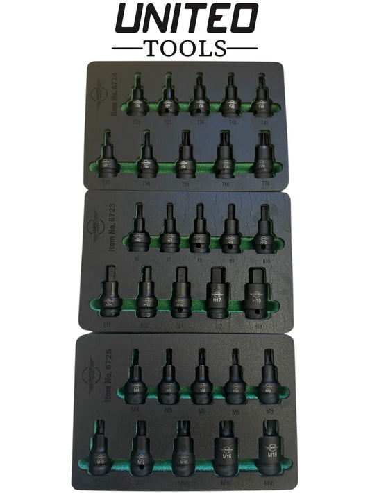 Industrial 30PC ￼IMPACT HEX & TORX & SPLINES Bit Socket Set Long SHALLOW 1/2"Dr