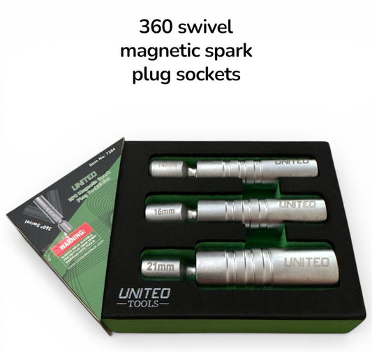 360° Spark Plug Socket Set 3/8"Dr Thin Wall Magnetic Sockets 14mm 16mm In EVA