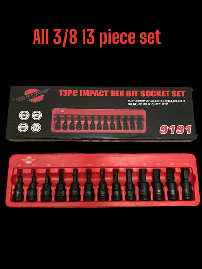 35PC IMPACT HEX TORX SPLINE Bit Sockets 3/8" Dr Short Reach Star Hx ALLEN