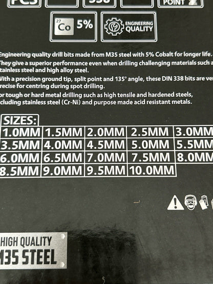 INDUSTRIAL 19pc HSS Cobalt Metric Drill Bit Set 1 - 10mm