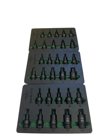 Industrial 30PC ￼IMPACT HEX & TORX & SPLINES Bit Socket Set Long SHALLOW 1/2"Dr