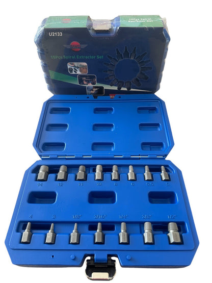 Pro Heavy Duty Screw Stud Bolt Extractor Set 15PC Metric SAE LH Spiral HEX