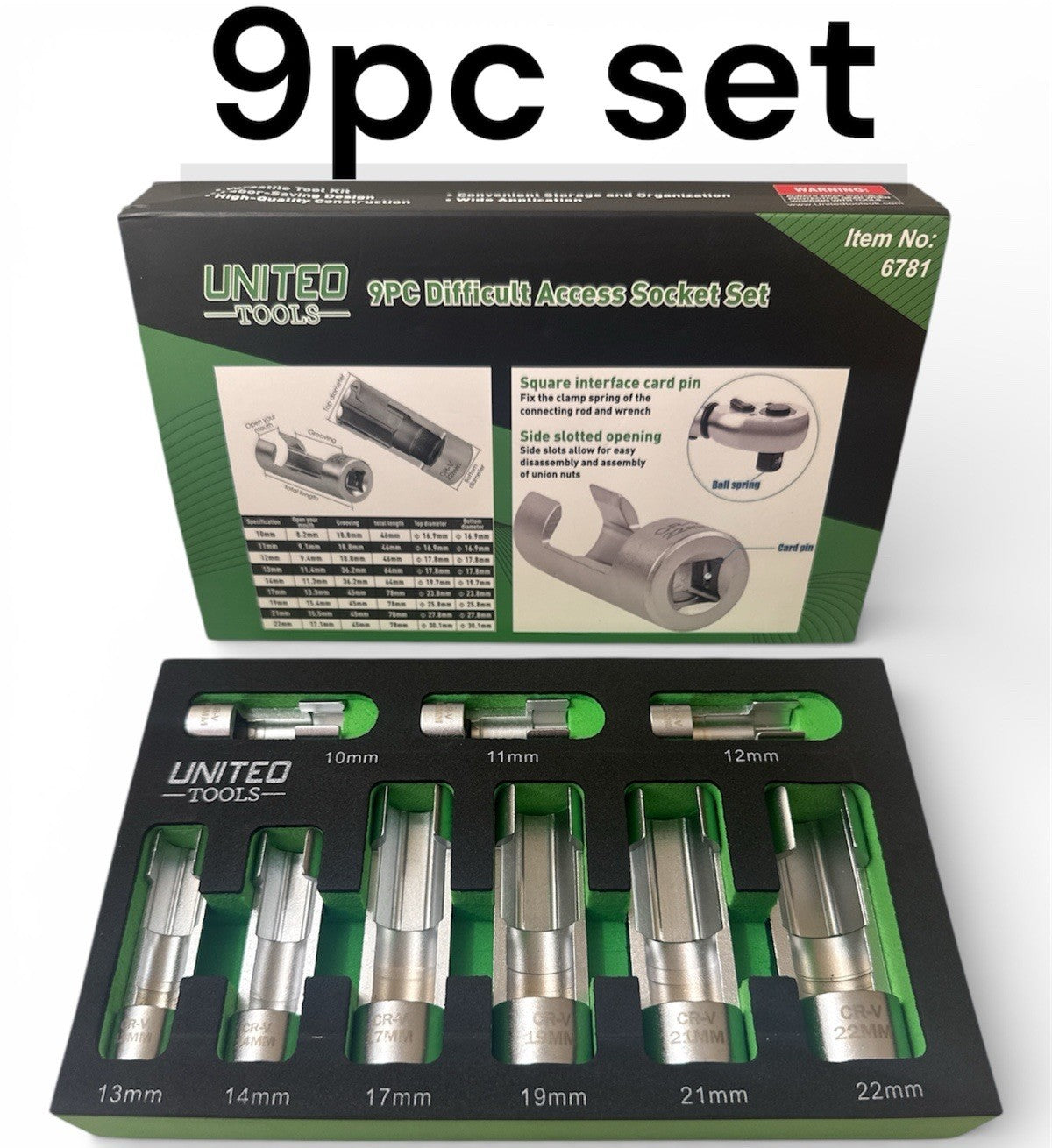 United Difficult Access Socket Set Lambda Oxygen Sensor 10-22mm 9PC EVA Foam