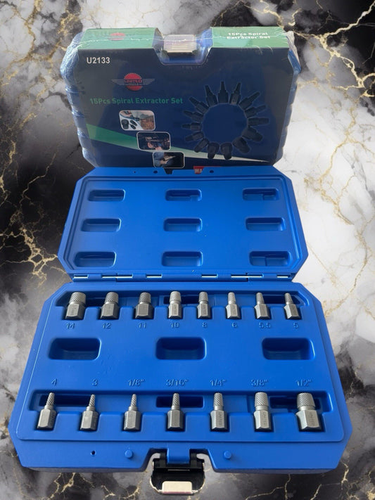 Pro Heavy Duty Screw Stud Bolt Extractor Set 15PC Metric SAE 2637 LH Spiral HEX