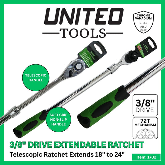 3/8" Drive Extendable 18 to 24" Long Ratchet Handle Quick Release 72 Teeth