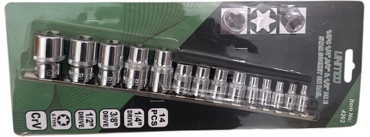 United Tools 14PC 1/4" 3/8'' 1/2'' Dr E-TORX Socket Set On Rail