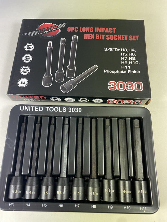 9PC Extra Long IMPACT HEX Bit Sockets Set 3/8" Dr IMPACT H3-H11 S2 Steel HEX
