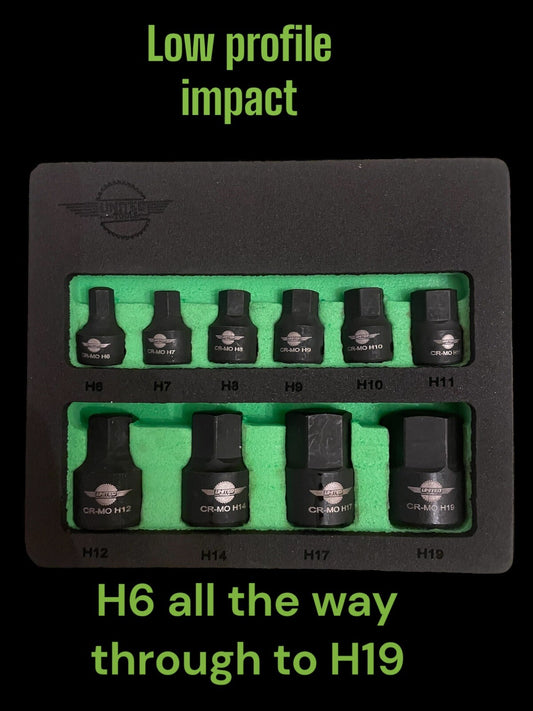 IMPACT Stubby 10PC HEX ALLEN Key Bit Socket Set Low Profile 1/4" & 3/8"Dr H6-H19