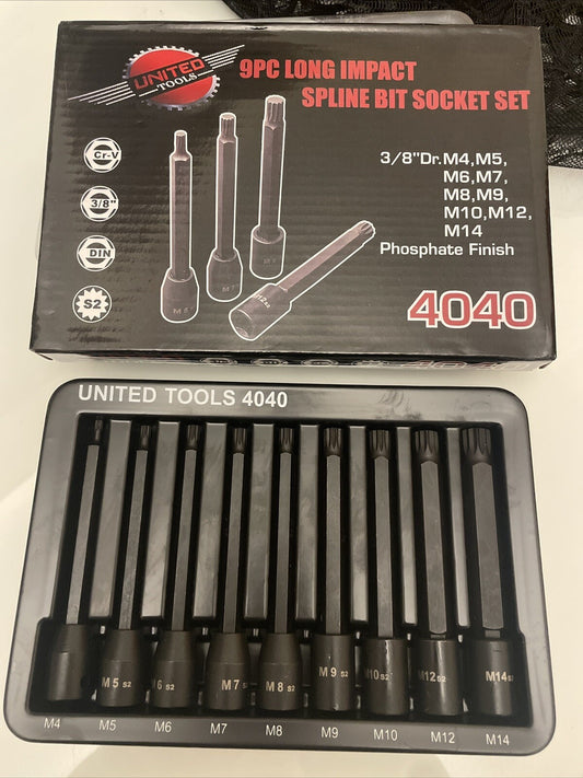 Tools 9PC 3/8" 110mm Long SPLINE IMPACT Bit Sockets Set ￼ Bergen TORX HEX SPLINE