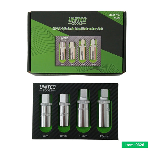 United Tools 4pc 1/2in Drive Stud Extractor Set 6-12mm CR-V Steel Tool Kit