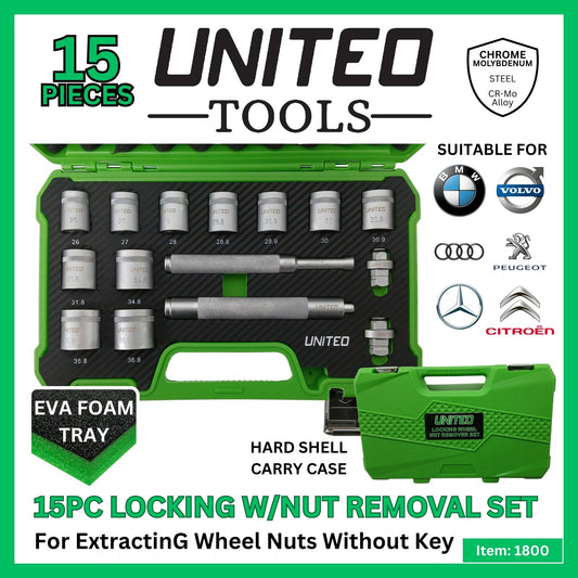 United Tools 15pc Locking Wheel Nut Removal Set - Chrome Molybdenum Tool Kit