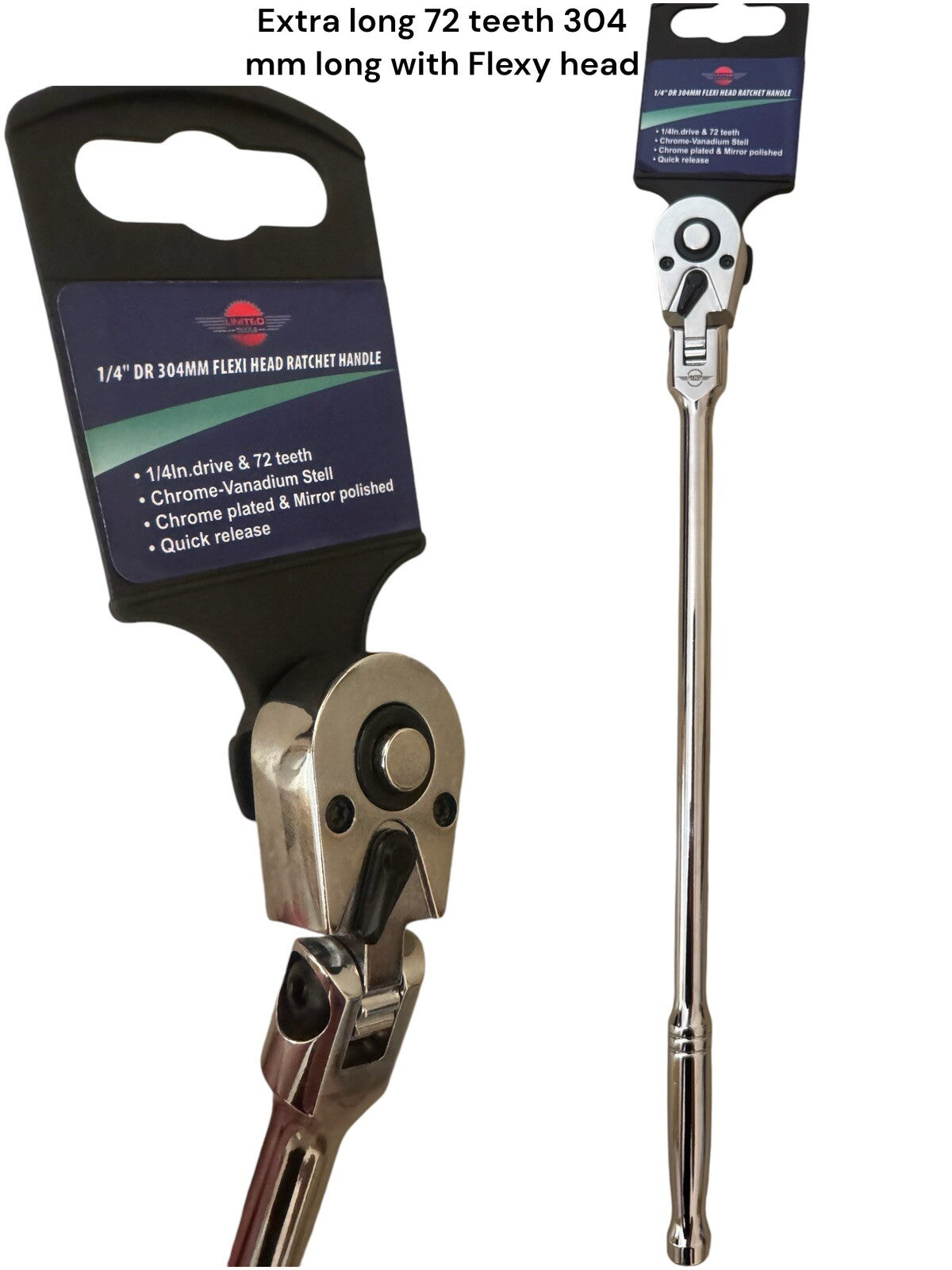 United Tools 1/4in. DRIVE EXTRA LONG FLEXI-HEAD RATCHET, 305mm LONG wrench
