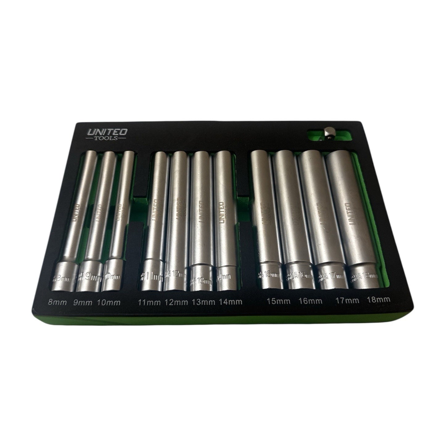 United Socket Set Super DEEP 3/8"Dr 6-Point 12-Piece 8-18mm 120mm Long In EVA