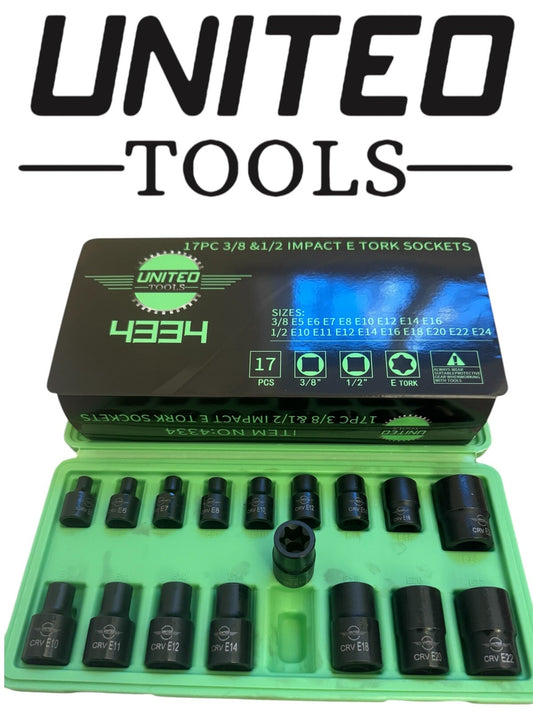 United Tools 17PC 3/8" & 1/2" Dr IMPACT Female E-TORX Socket Set E5-E24 HEX