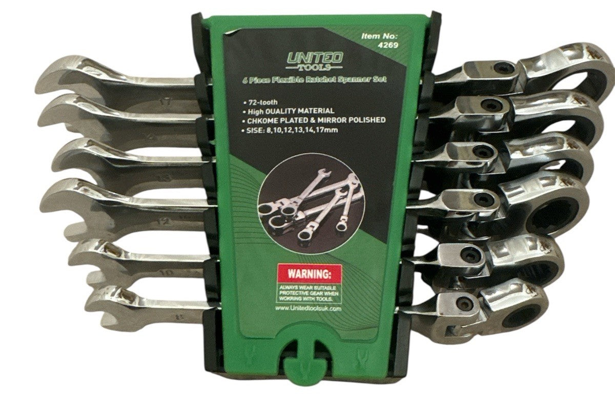 6PC Flexible Head Ratchet Spanners 8-17mm Flexi Head Ratchet Combination Spanner