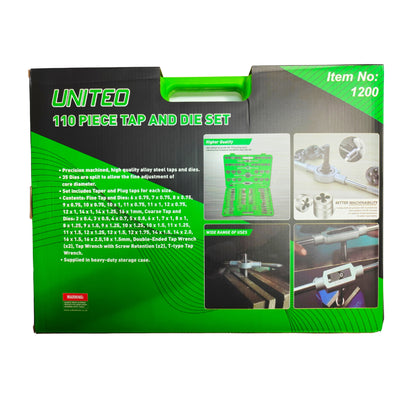 United Tools 110PC Tap & Die Set Metric Thread Cutting Kit Blow Case