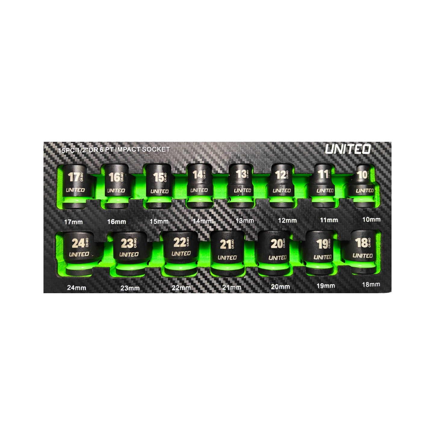 United Tools 15PC 1/2" Drive Impact Socket Set Cr-Mo EVA Foam Tray