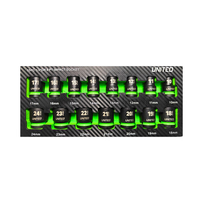 United Tools 15PC 1/2" Drive Impact Socket Set Cr-Mo EVA Foam Tray