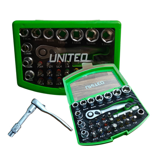 31pc 1/4" Drive Socket & Screwdriver Bit Set Ratchet CR-V Hard Case